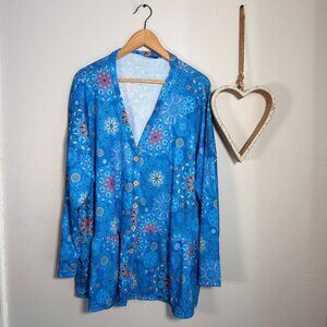 Izuria Womens Kalidoscopic Floral Print Blouse Boho Hippe Grannycore 3XL Blue